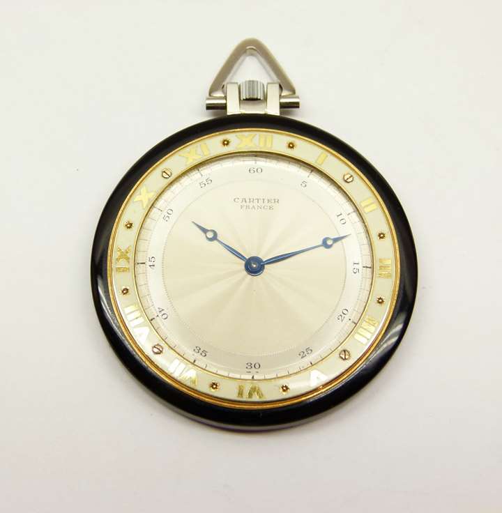 Art Deco onyx and gold pocket watch by Cartier